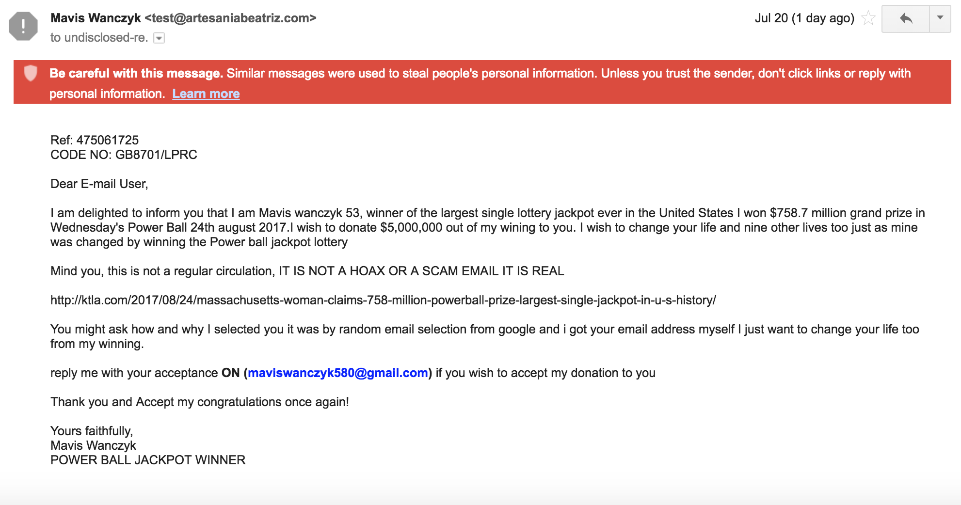 The mavis wanczyk scam and what I would  do if I won 5 million dollars